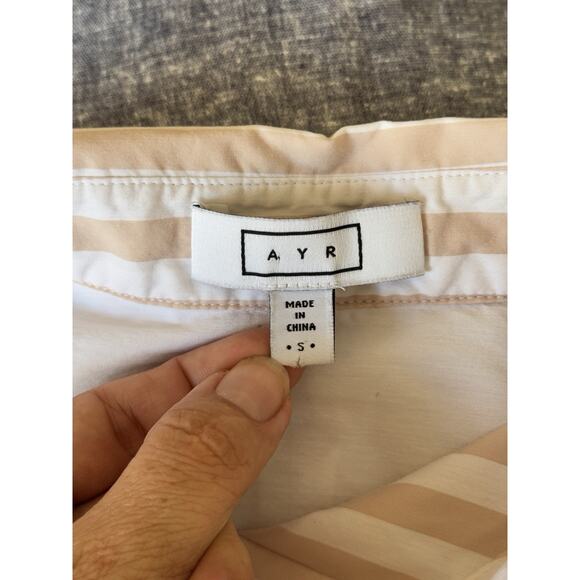 AYR Deep End Button Down Shirt Small Relaxed Peach Stripe Classic Coastal Preppy - Picture 8 of 10